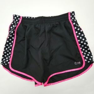 PINK Victoria's Secret Black & Hot Pink Polka Dot Women's Athletic Shorts